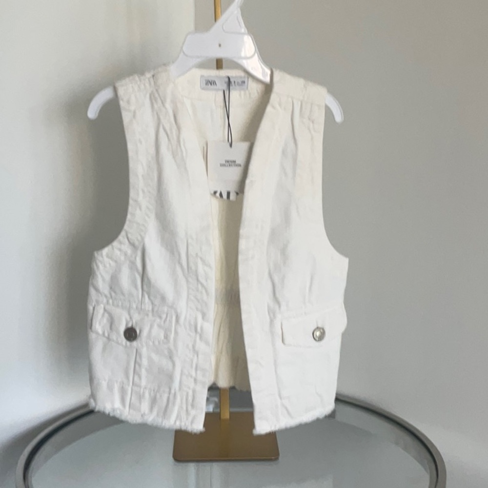 NWT ZARA Kids White Denim Vest sz 8-9
